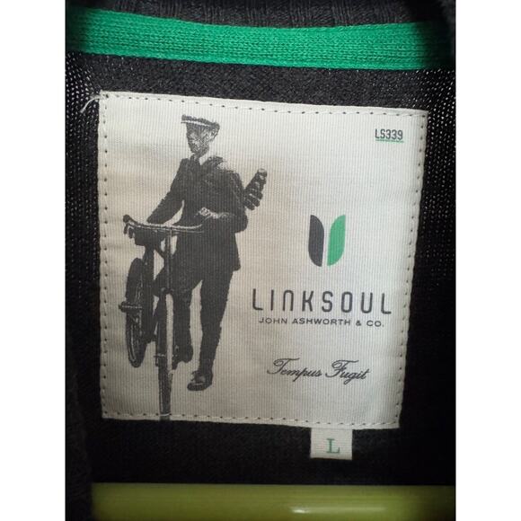 LinkSoul Golf Full Zip Sweater Mens L Dark Gray and Black Raglan Style Cotton - Picture 6 of 7